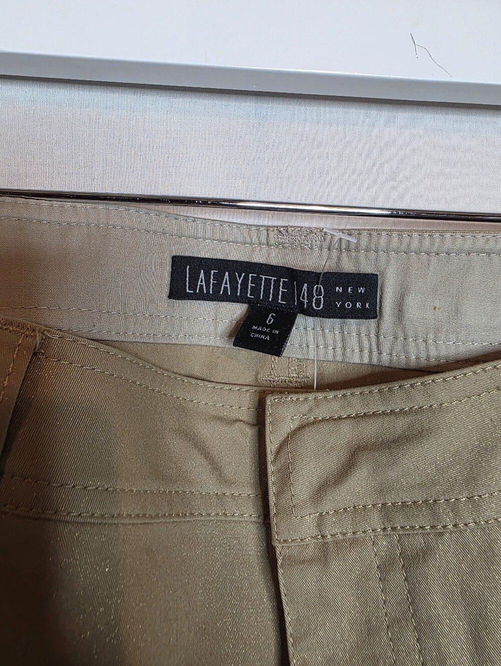 LAFAYETTE 148 Beige Shimmery Straight Leg Pants Cotton Blend Stretch Size 6 - Picture 6 of 11